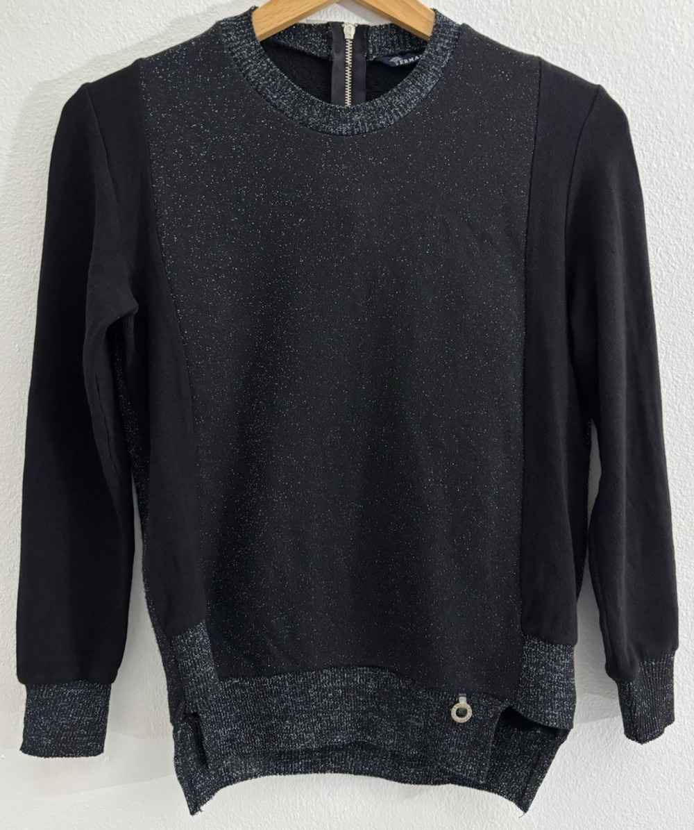 ERMANNA Black Knit Sweater Solid Long Sleeve Size 36